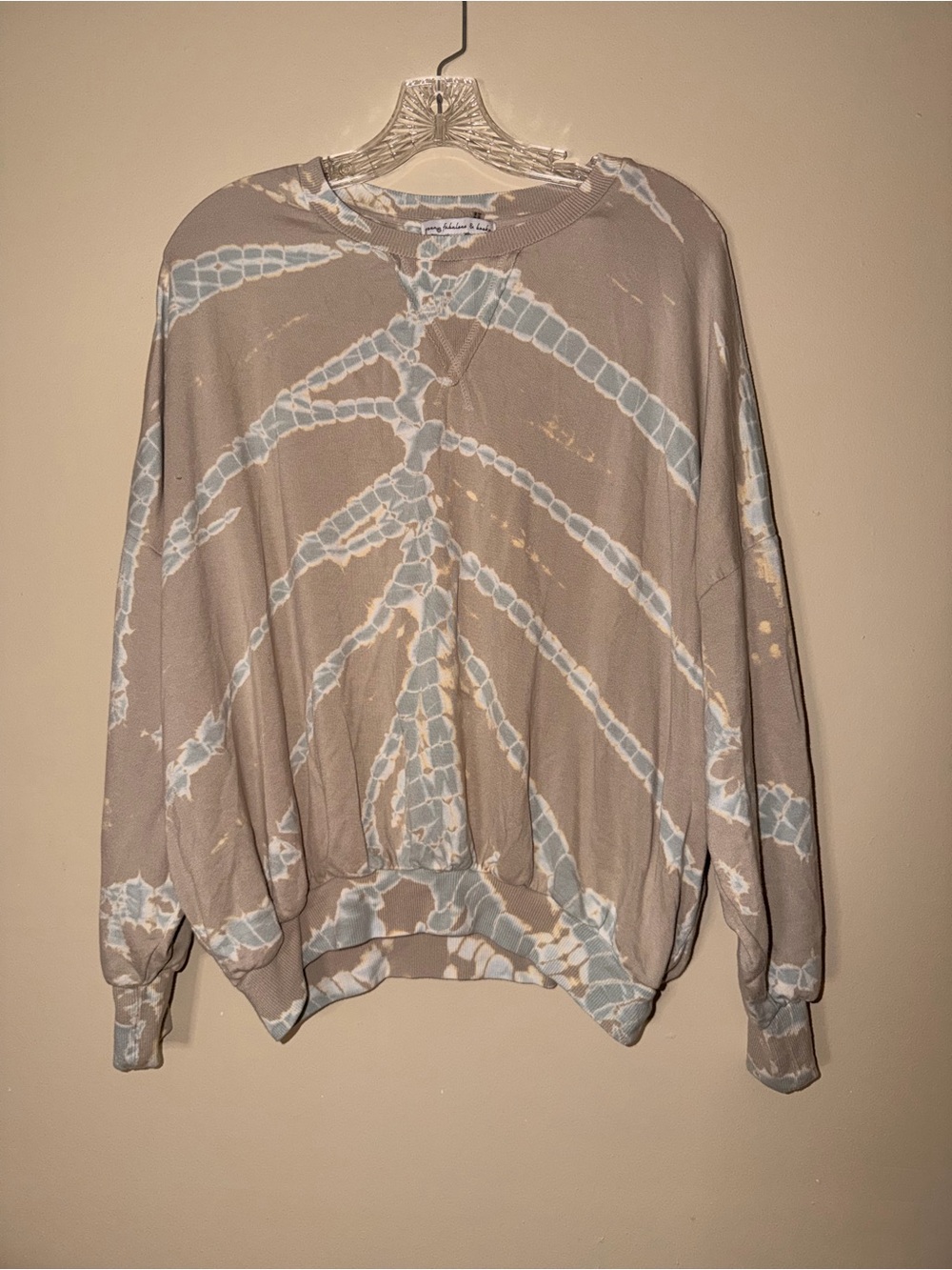 Young Fabulous & Broke Taupe Tie-Dye Pullover with Light Blue Accents
